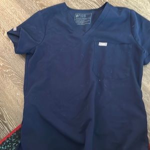 figs one pocket tee in navy and figs xsp straight leg pants